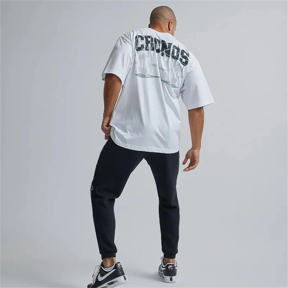 Summer New Men T-shirts Sports Leisure Cotton Round Neck Oversized T-shirt Fashion Men Clothing Gym Running Training Sportswear