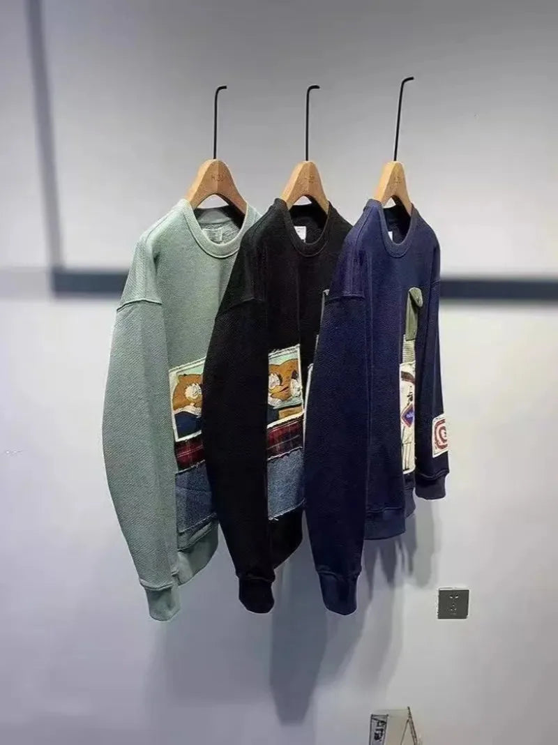 European and American fashion personality splicing jumper Y2K new goth Harajuku trend men clothing casual punk loose sweatshirt