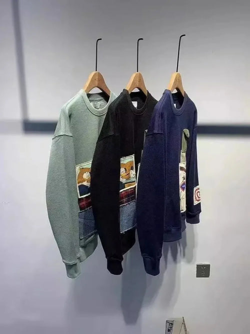 European and American fashion personality splicing jumper Y2K new goth Harajuku trend men clothing casual punk loose sweatshirt