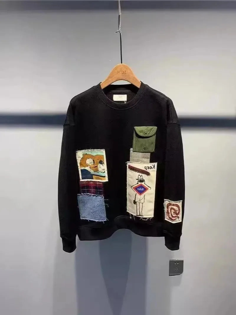 European and American fashion personality splicing jumper Y2K new goth Harajuku trend men clothing casual punk loose sweatshirt