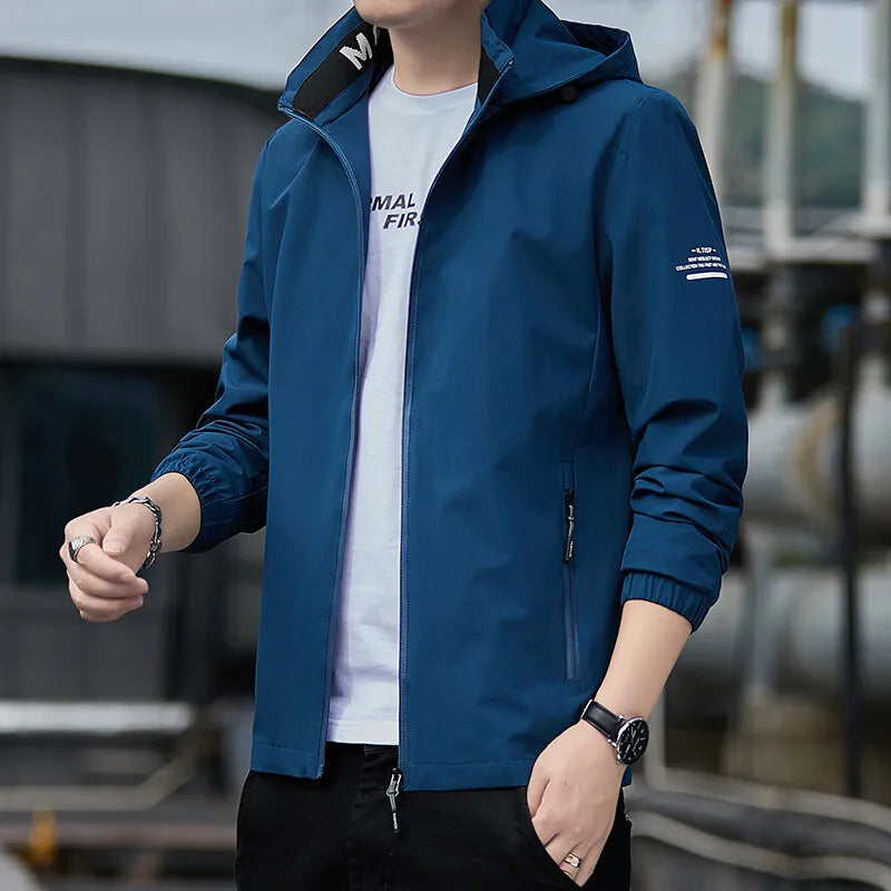 BROWON Brand Korean Fashion Men Jacket 2026 Autumn Casual Solid Color Hooded Jackets for Men Regular Outwear Coats Men Clothing