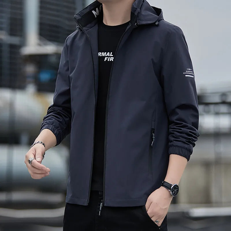 BROWON Brand Korean Fashion Men Jacket 2026 Autumn Casual Solid Color Hooded Jackets for Men Regular Outwear Coats Men Clothing